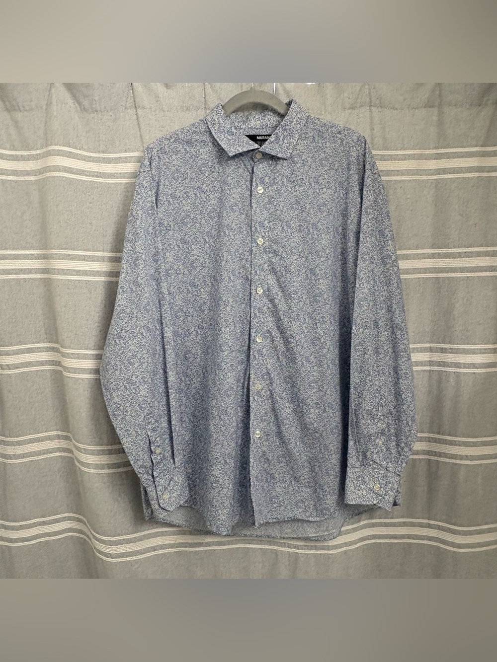 Murano Men's Blue & White Ditsy Floral Long Sleeve Button Down Shirt Size XL